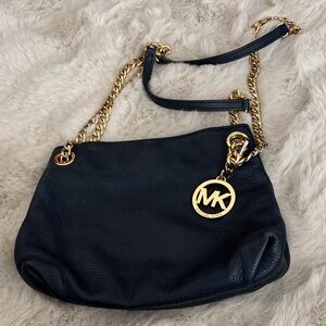 Michael Kors navy pebbled leather Shoulder/ crossbody Bag with Gold chain